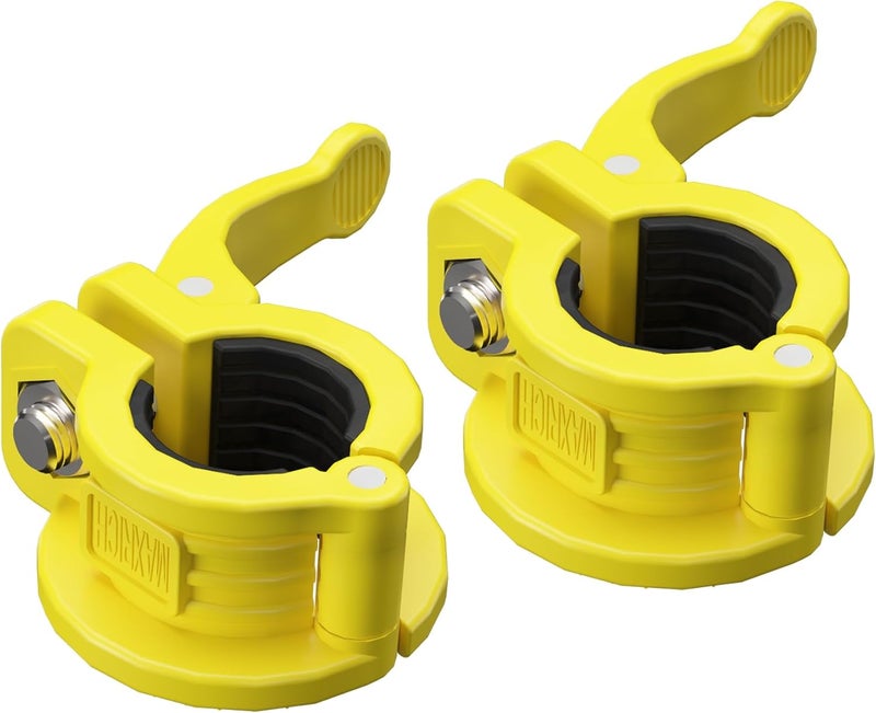 MAXRICH T Barbell Clamp 1 inch Multiple Sizes & Adjustable Weight Clips for Barbell Quick Release Barbell Clips|Barbell Collar Bar Locks for Weight Lifting (Yellow) - Image 1